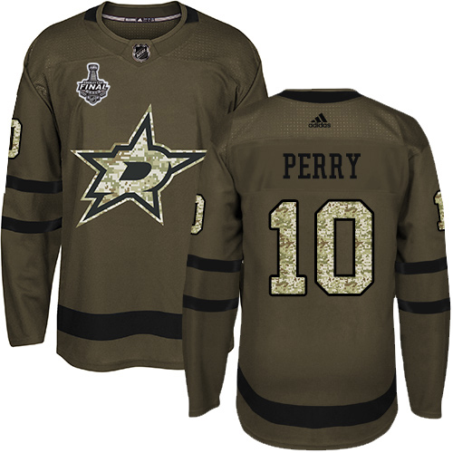 Men Adidas Dallas Stars #10 Corey Perry Green Salute to Service 2020 Stanley Cup Final Stitched NHL Jersey